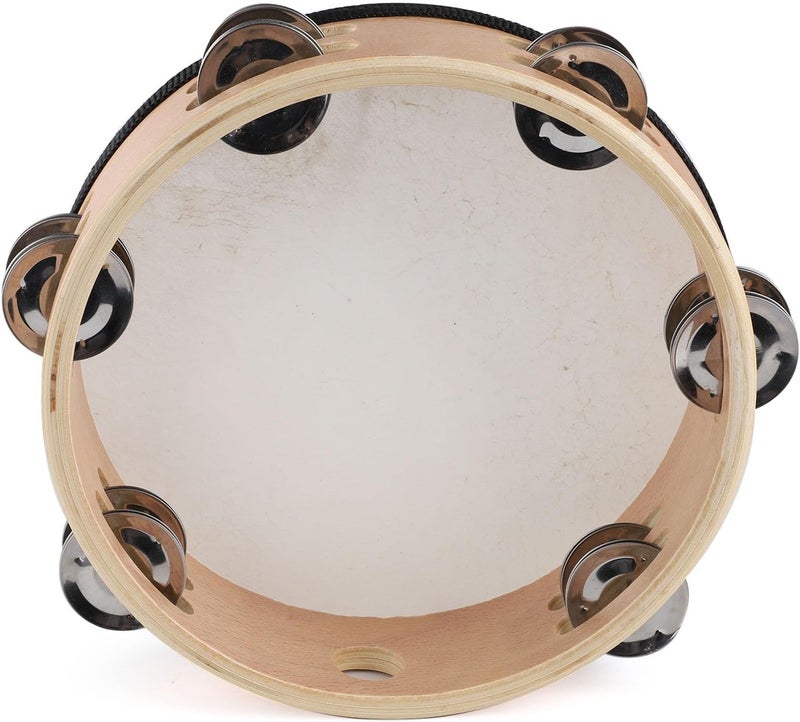 LIEKE Goatskin Tambourine for Adult kids 8 Inch Hand Held Drum with 6 Pairs Double Row Metal Jingles for Church Music Classroom Dance Party Game Props (8 inch) - Image 4